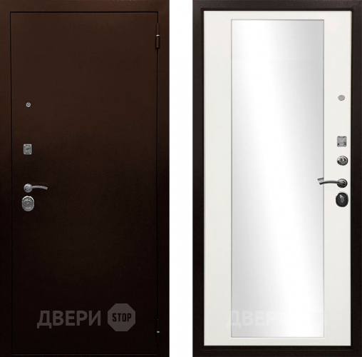 Входная металлическая Дверь Ратибор Рим 3К зеркало Белый матовый