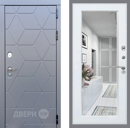 Дверь Стоп КОСМО Зеркало Белый ясень