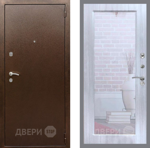Входная металлическая Дверь Рекс (REX) 1А Медный Антик Зеркало Пастораль Сандал белый